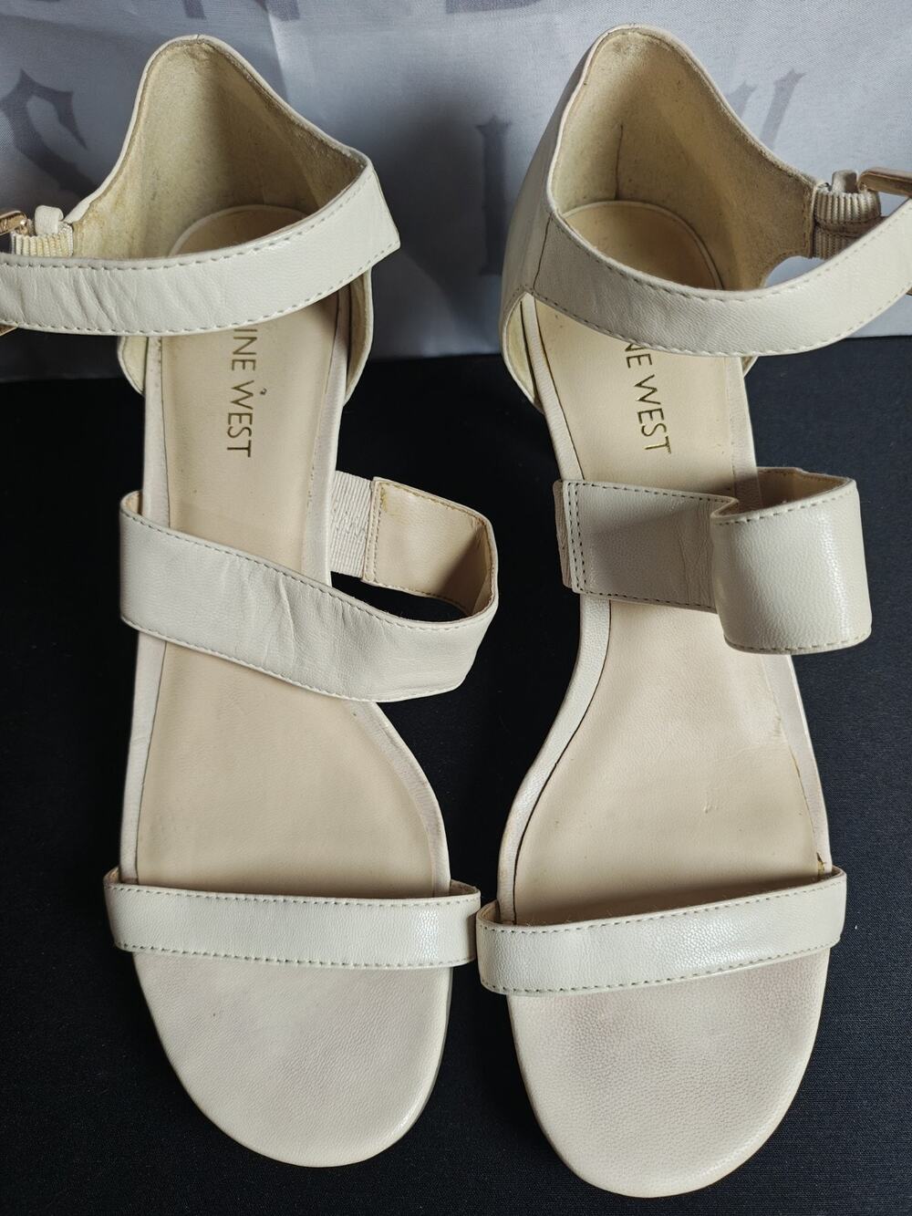 Nine West Women's 7.5 Cream Strappy High Heel Sandals Ankle Strap Dress Shoes